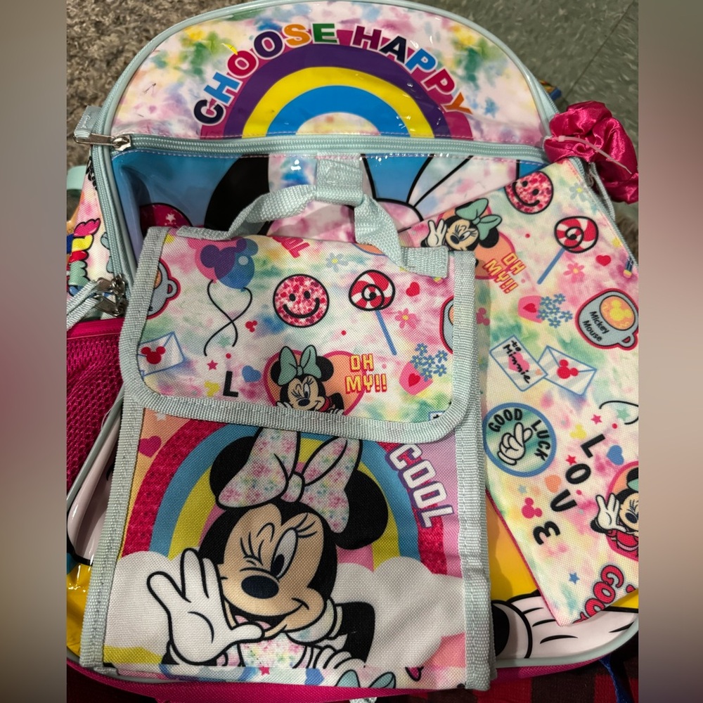 Kids Disney Minnie Mouse 16 inch Backpack Linchbag Pencil Holder Set